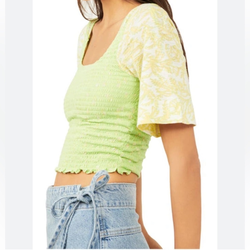 Free People NWOT Green Floral Top